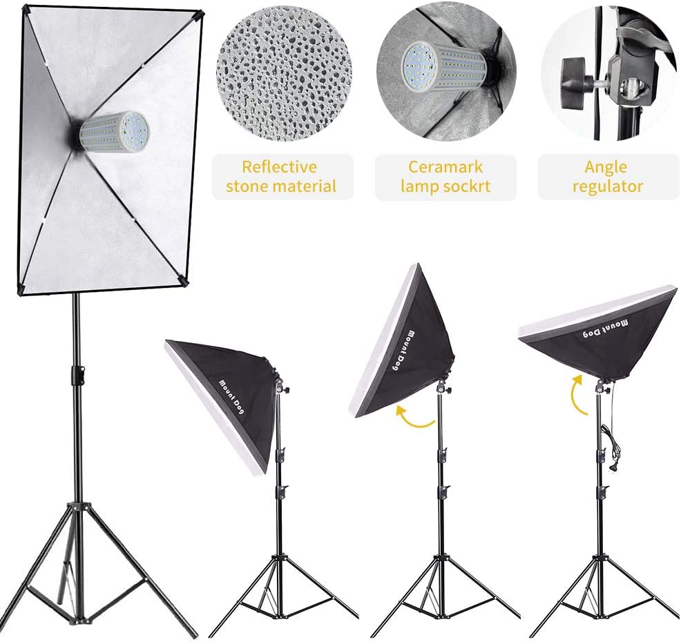 LED Softbox Photography Lighting Kit with 20"X28" Reflector and 80W 6500K Corn Light Bulbs Pack of 2 N356
