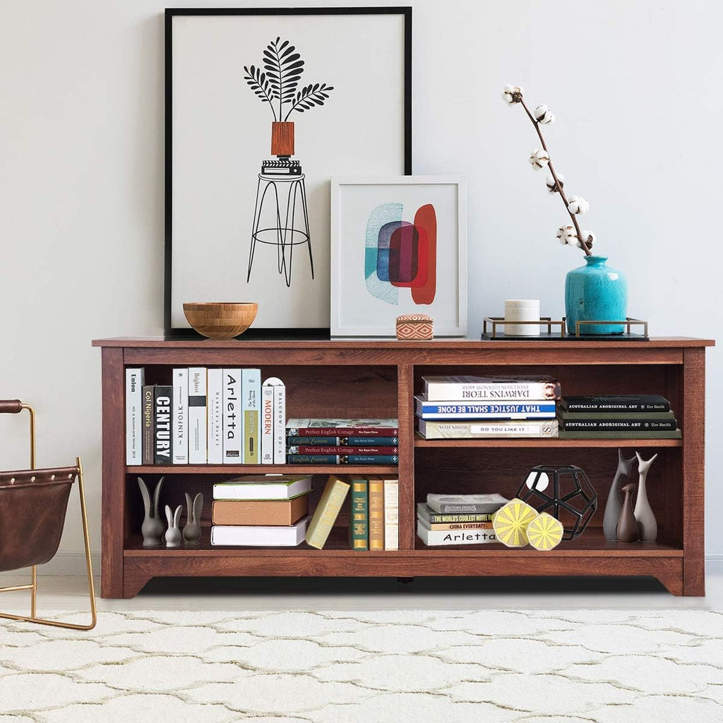 Brown Wood TV Stand with 4 Open Storage Shelves J87825
