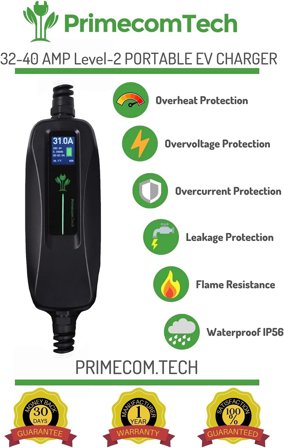 Level 2 Portable EV Charger with 30 Feet Cable V1815