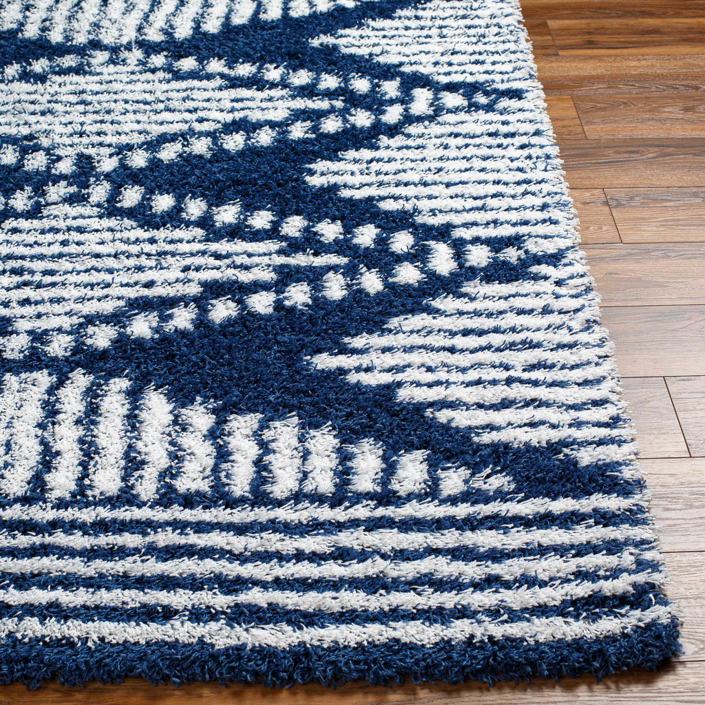 Blue Grey Off White Shag Area Rug J7478