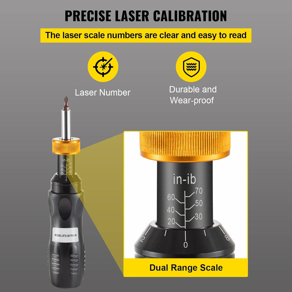 1/4" Drive Torque Screwdriver, 20-70 in/lbs, Adjustable, with Bits & Case, Pack of 2 T71355