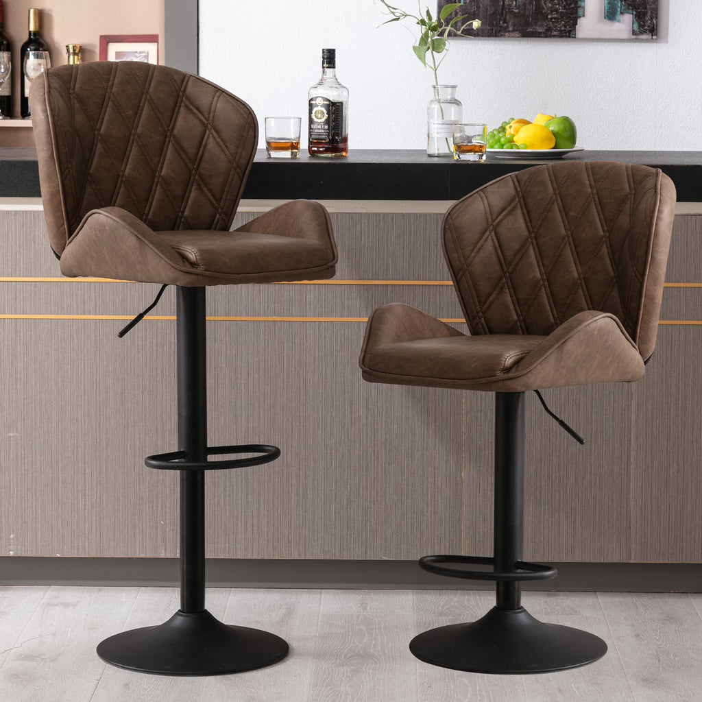 Brown Velvet Bar Stools Set of 2 with Armrest P41482