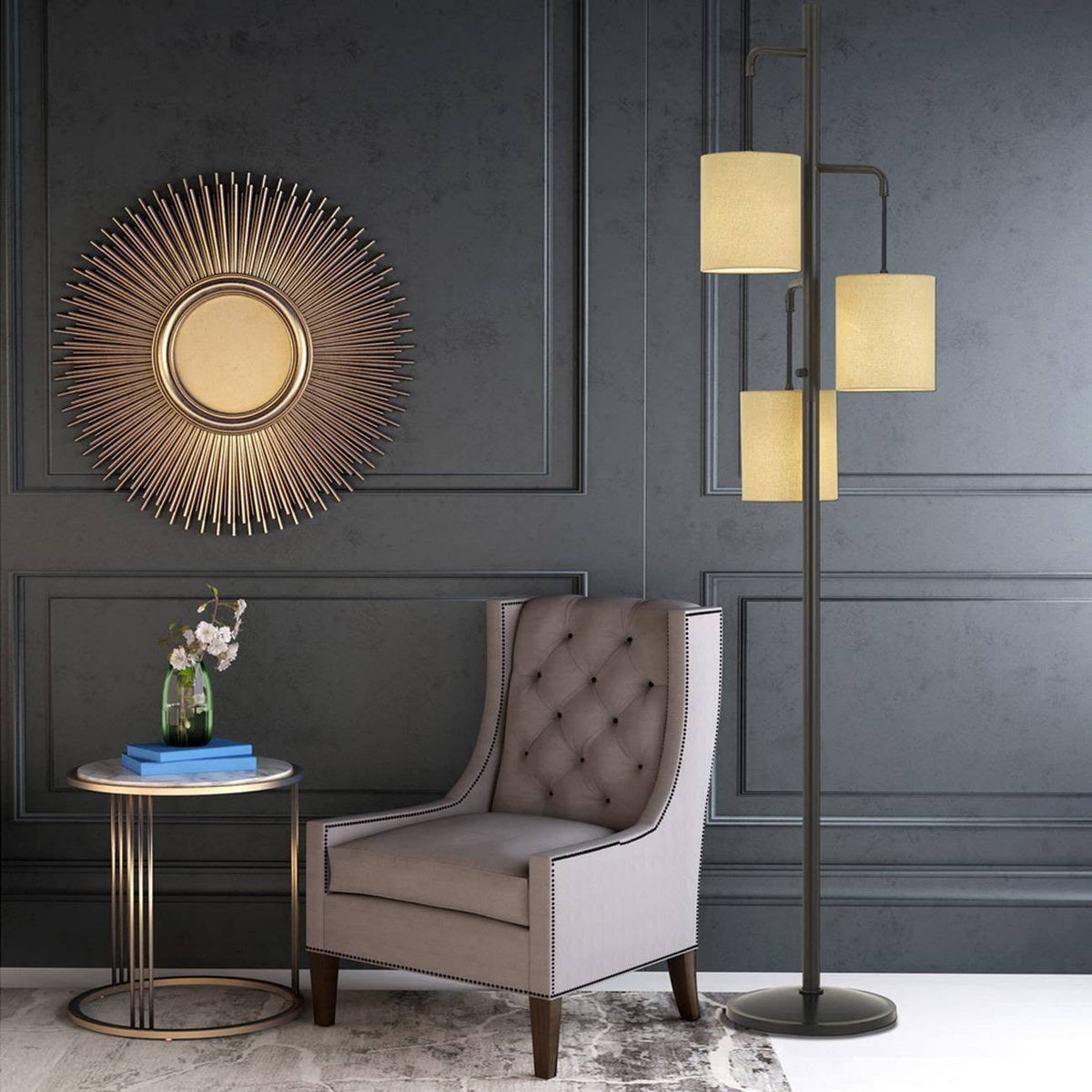 Metal Kirkwall Lantern Floor Lamp with 3 Shades P16565