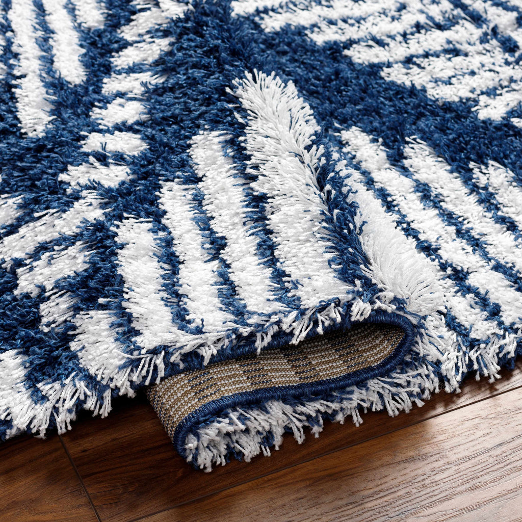 Blue Grey Off White Shag Area Rug J7478