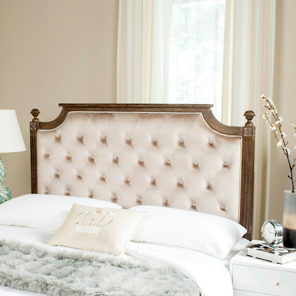 Rustic Wood Tufted Velvet Headboard Beige Full T21253