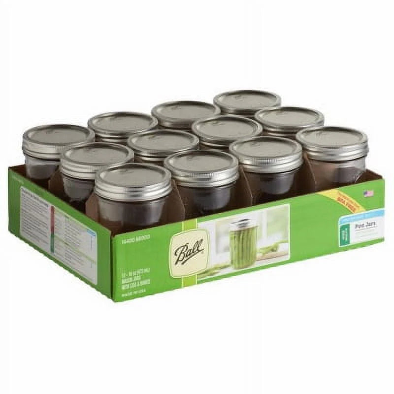 12 Count 16 oz Clear Glass Mason Jars with Lids & Bands D921