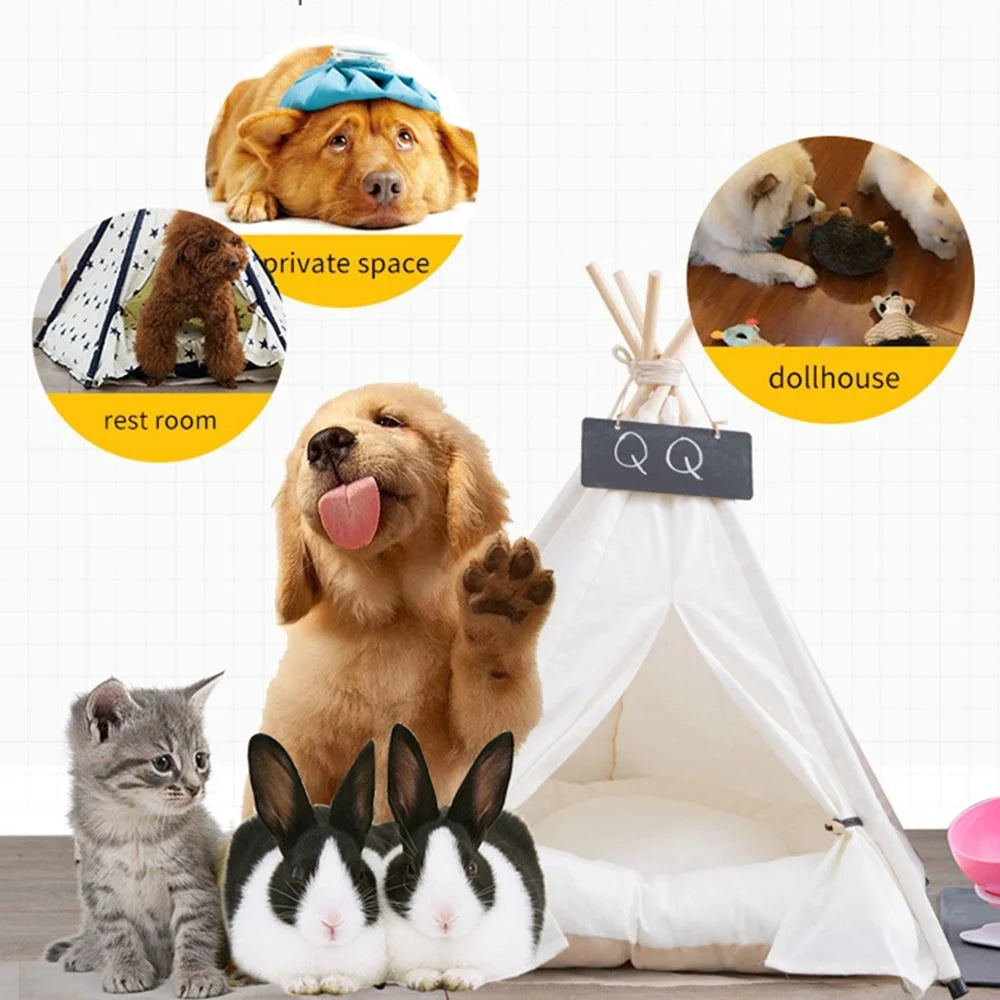 Canvas Wooden Pet House Dog Cat Bed T8110