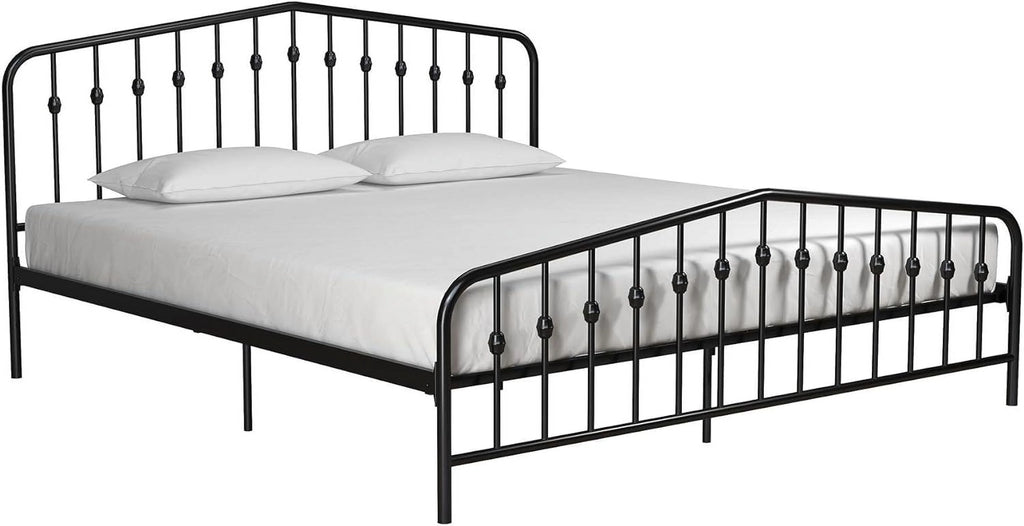 King Size Blue Metal Bed with Headboard and Footboard R777