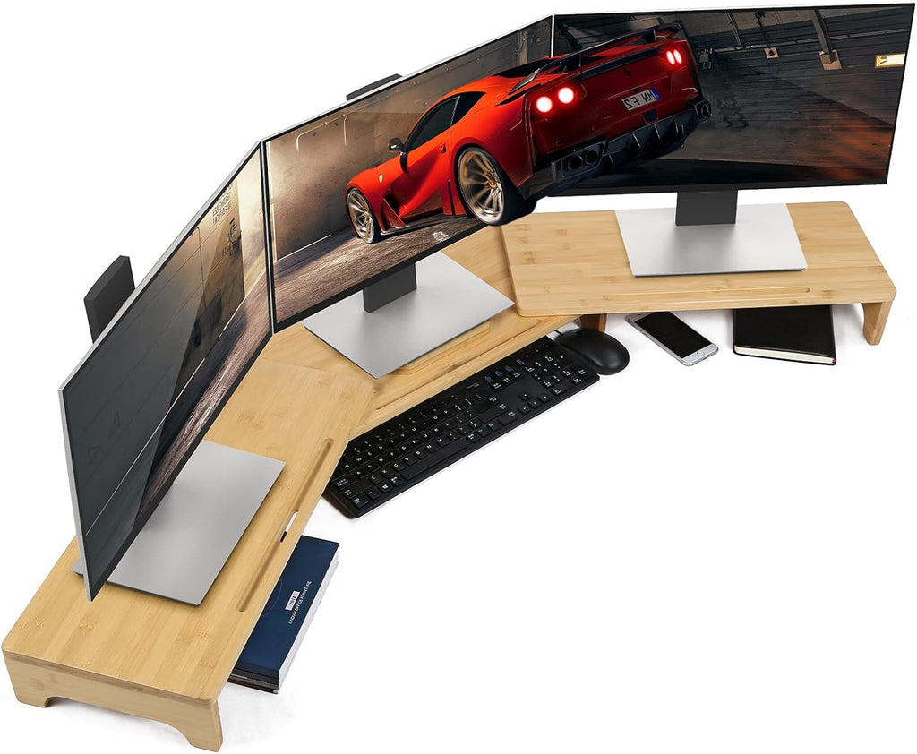 Bamboo Dual Monitor Stand Riser with 3 Shelves, Pack of 2 X3024