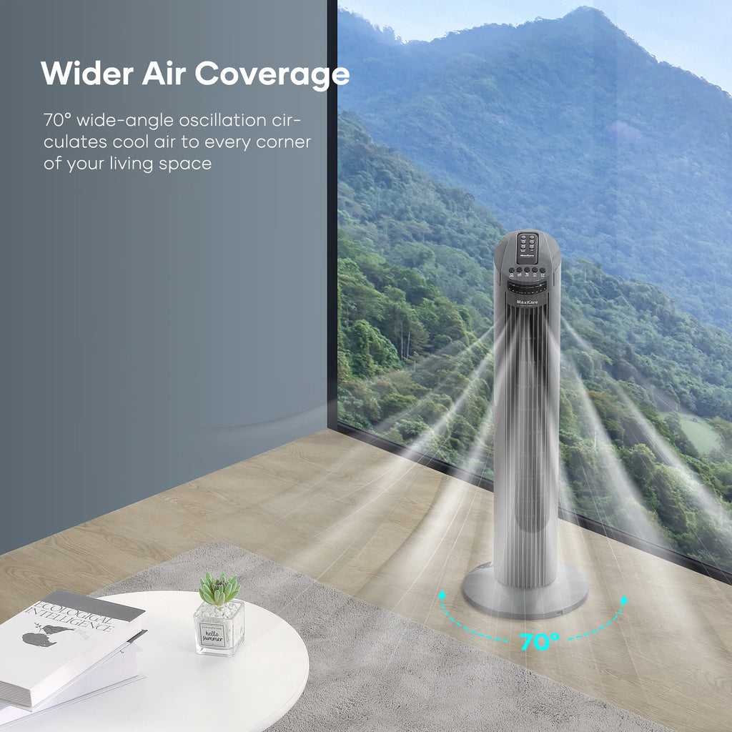 70° Oscillating Tower Fan with Remote Control 3 Speeds 3 Wind Modes Timer Dark Gray H87307