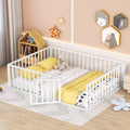 White Queen Metal Floor Bed with Fence Rails and Lockable Door M369846
