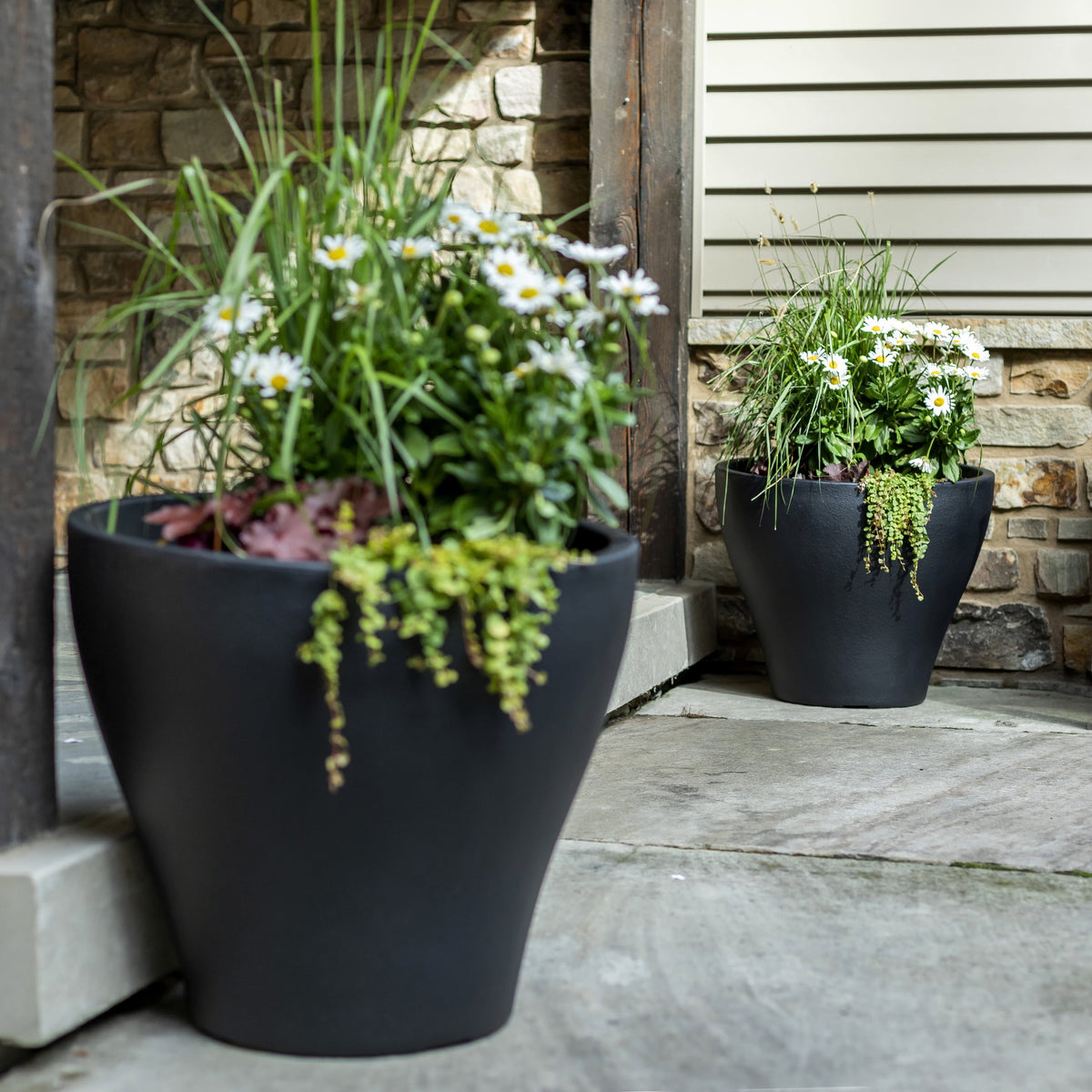 Dark Cedar Round Indoor Outdoor Plastic Planter and Pot D241351