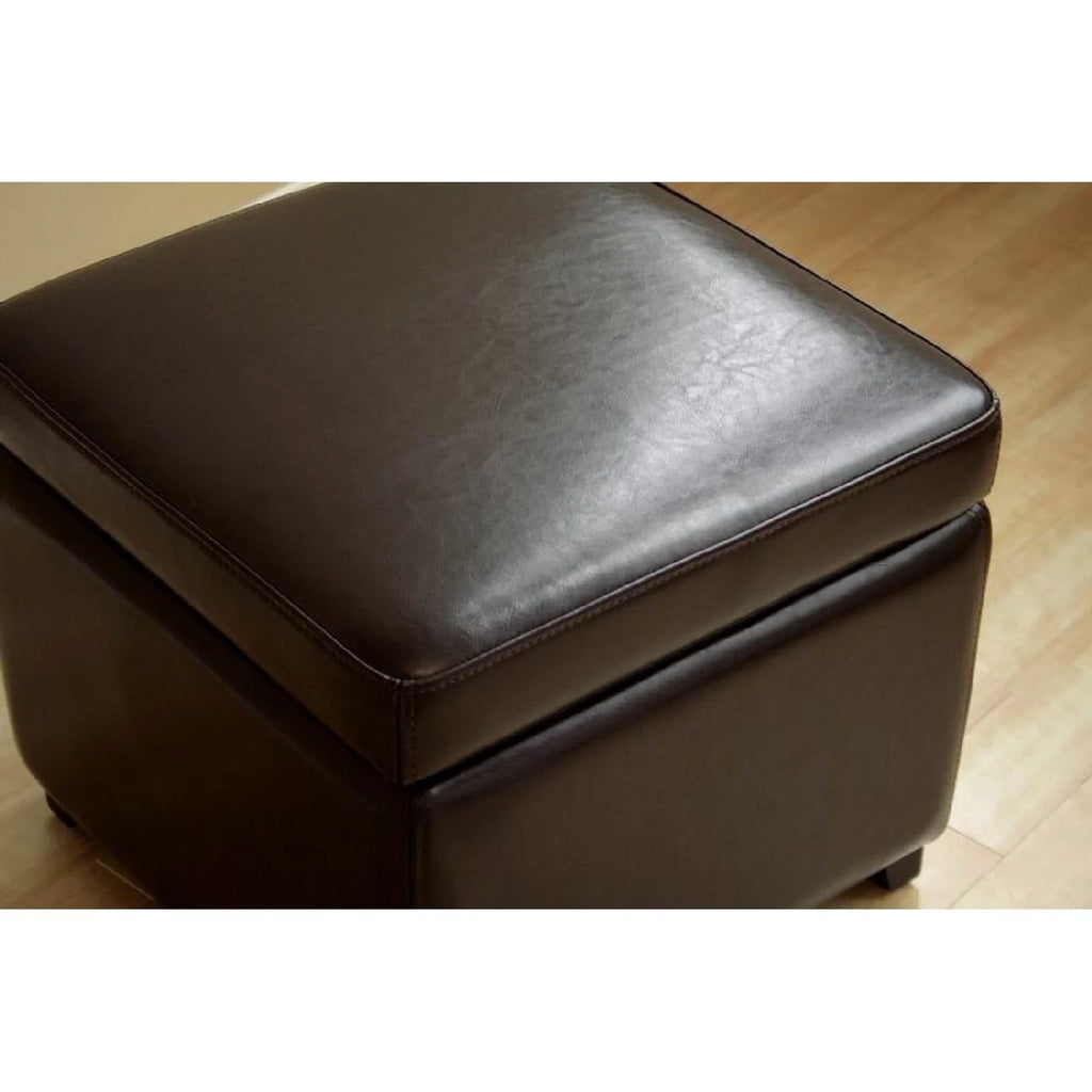 Dark Brown Faux Leather Storage Cube Ottoman E969