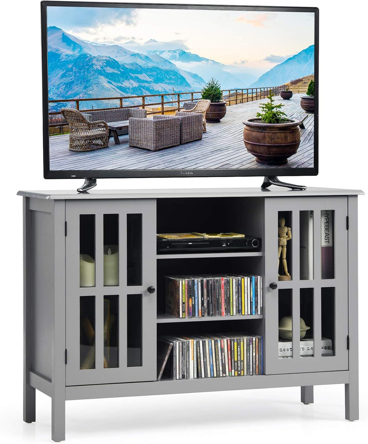 Grey Wood TV Stand Cabinet V322966