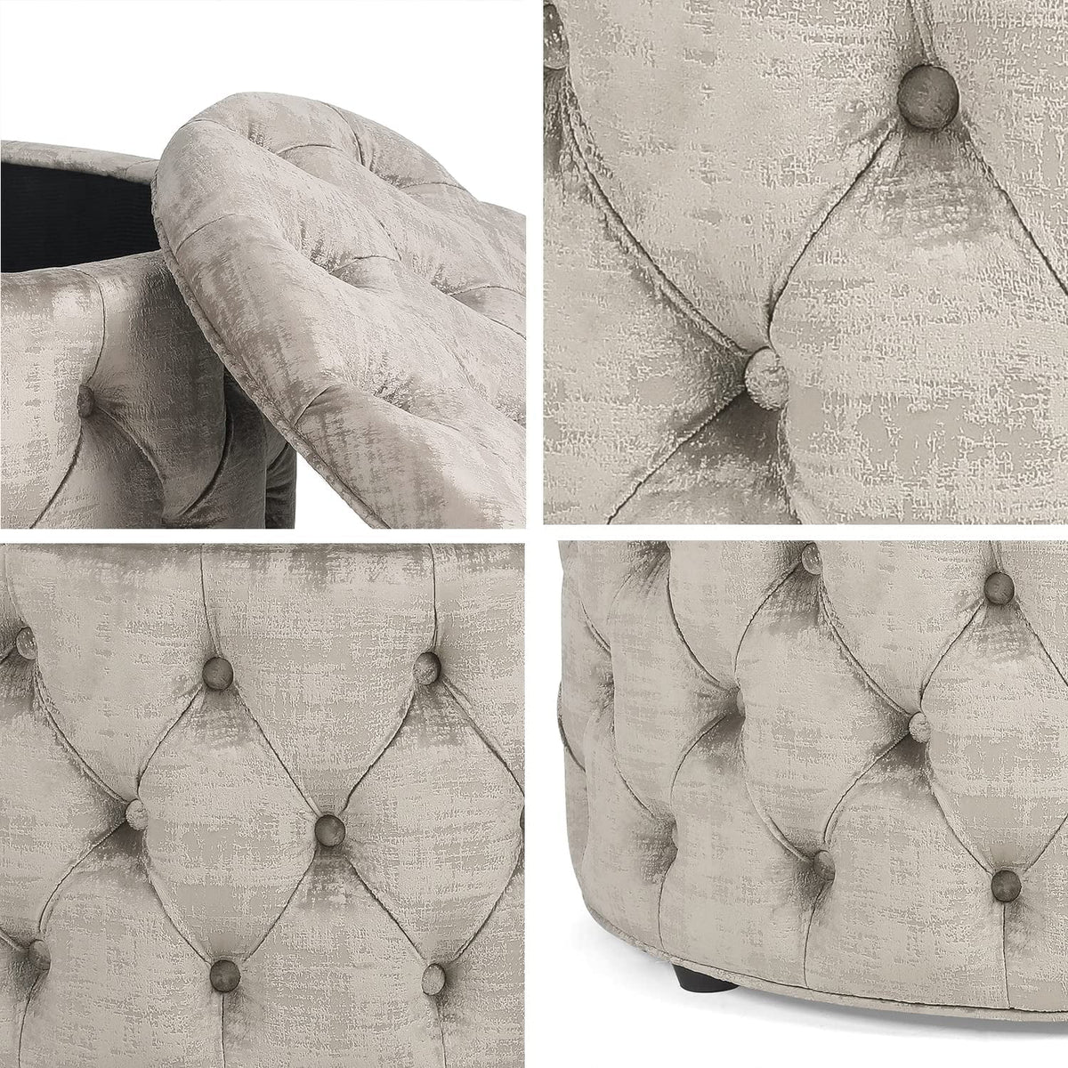 Beige Button Tufted Storage Ottoman Y240611