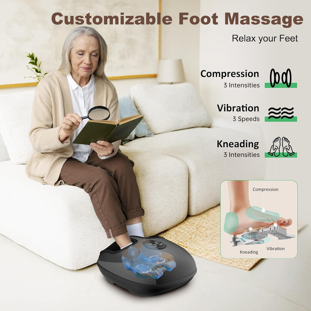 Electric Foot Massager with Heat, Deep Kneading, Compression, Vibration, Remote Control P91959