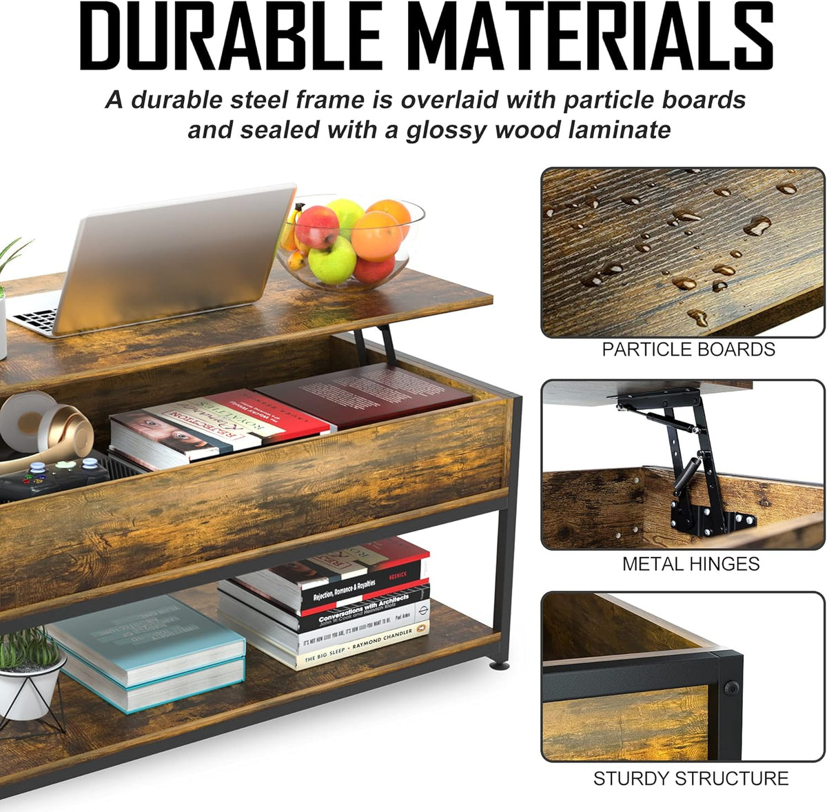 Lift Top Coffee Table with Storage Shelf S70218