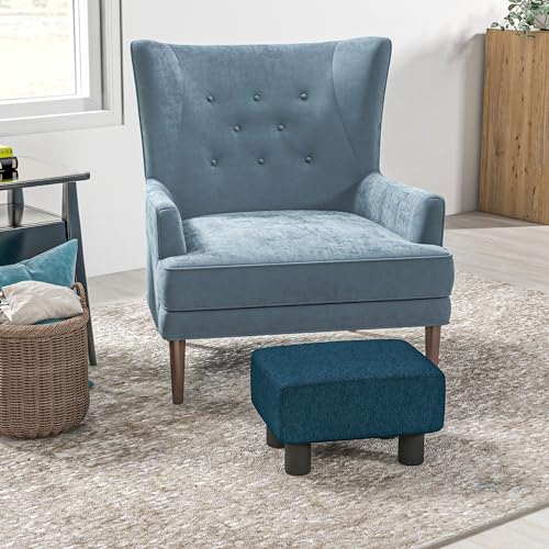 Green Linen Fabric Cube Ottoman with Plastic Legs W47883