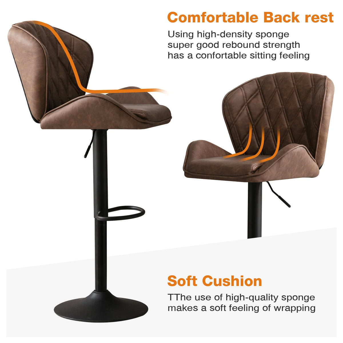 Brown Velvet Bar Stools Set of 2 with Armrest P41482