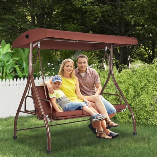 3-Seat Converting Canopy Patio Swing Chair with Cushion D558374