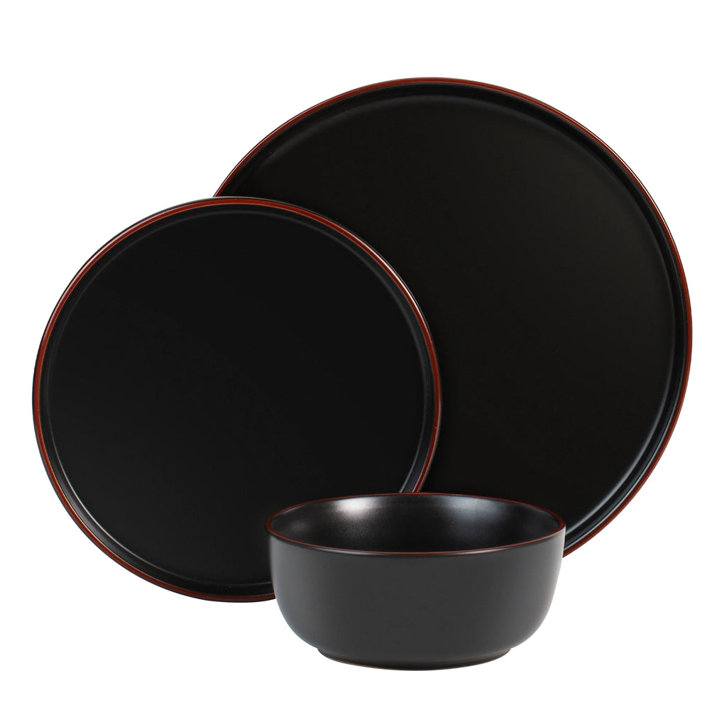 Matte Black 12-Piece Stoneware Dinnerware Set C913