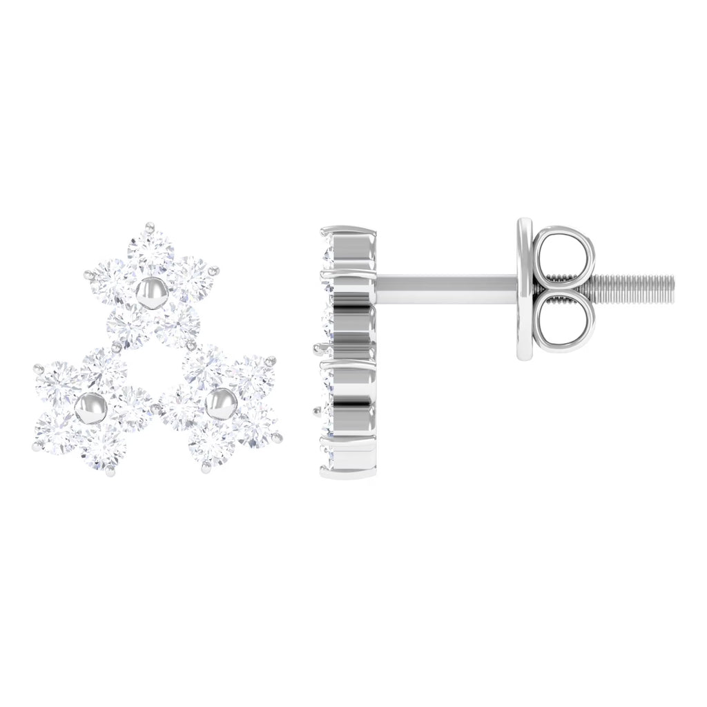 0.75 CT Diamond Flower Cluster Stud Earring in Gold, 925 Sterling Silver V290286