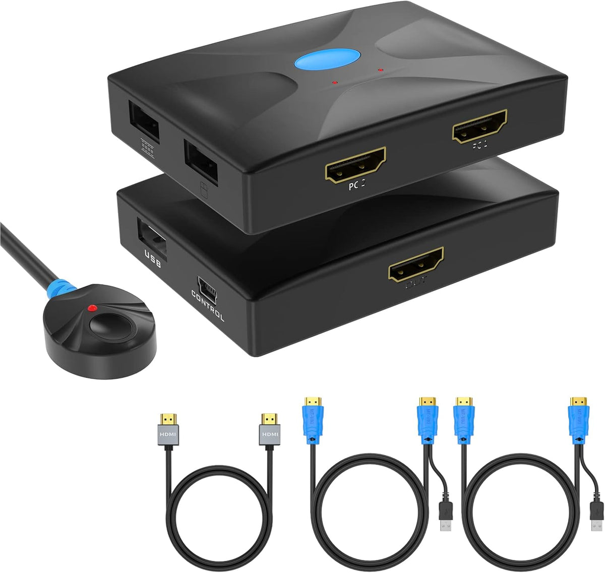 KVM Switch HDMI 8 Port 4K@30Hz 8 in 1 Out with 9pack Cables 4 USB 2.0 Hubs Desktop Selector IR Remote Rack Mount Ears N186886