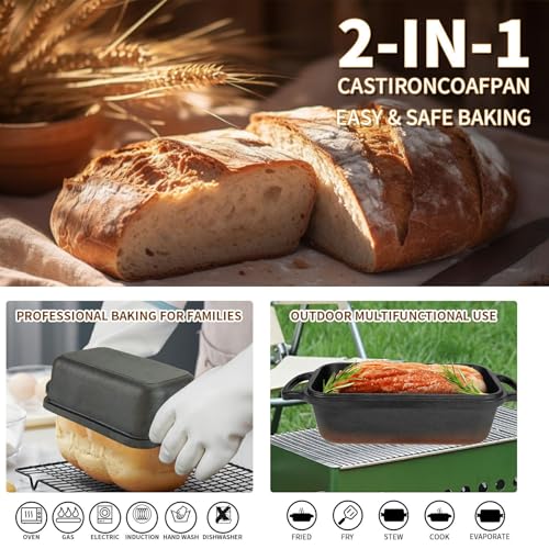 9x5-inch Cast Iron Bread Pan with Lid and 2 Bread Mats L724682