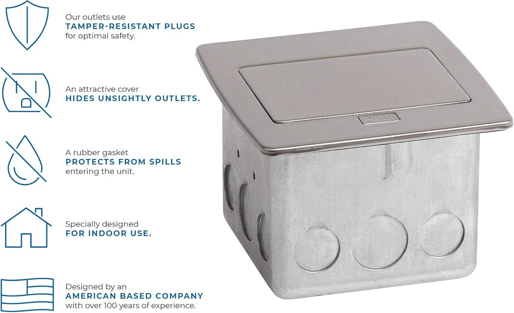 Pop Up Countertop Box with 15A Power and 2 USB Receptacle, Stainless Steel W822628