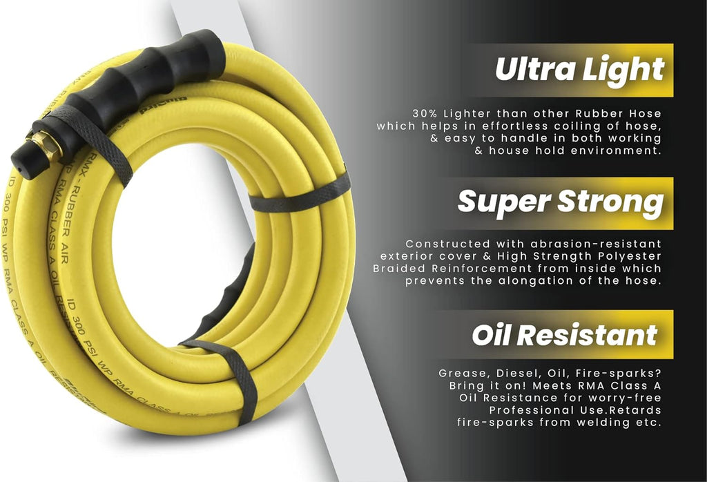 1/2" x 100' Class A Rubber Air Hose with Brass Fittings C66505