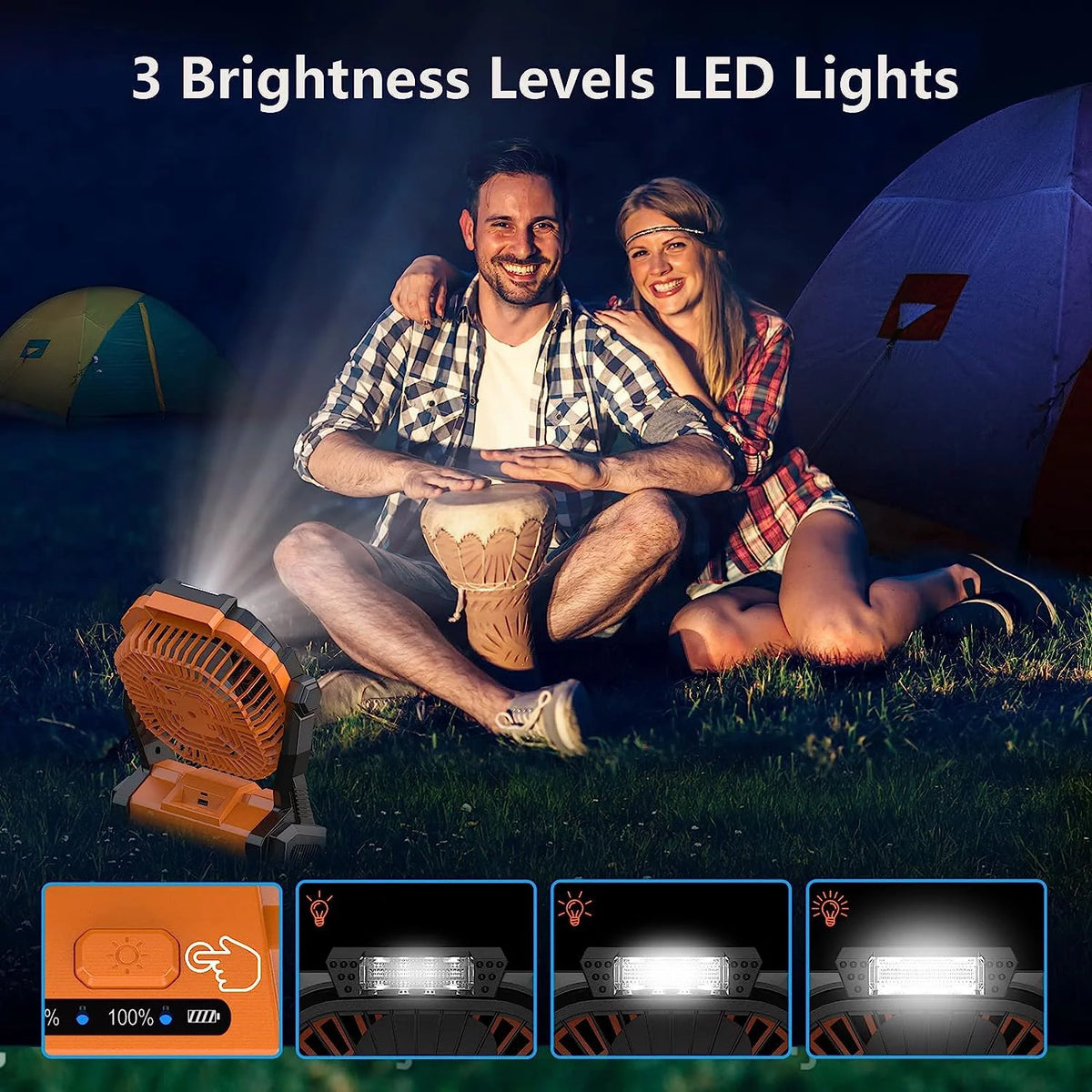 Camping Fan with Light, Portable USB Rechargeable Fan, Orange Z4461