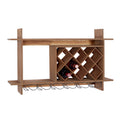 Brown Wood 8 Bottles Wall Wine Rack with 6 Glass Holder Slots Q222