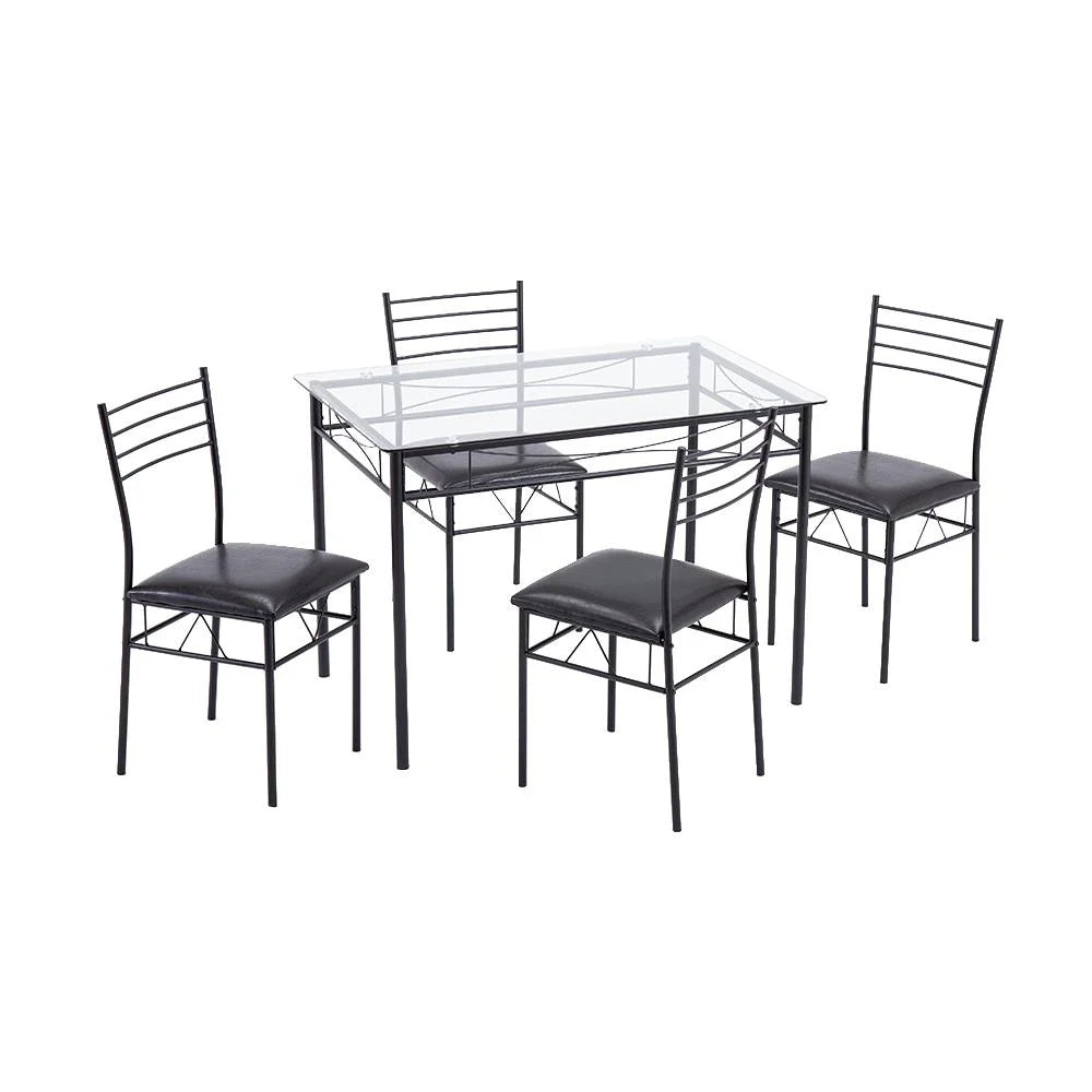 5 Piece Glass Dining Set with Metal Frame M124