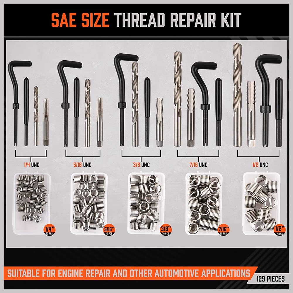 300pc Metric and SAE Thread Repair Kit with HSS Drill C451071
