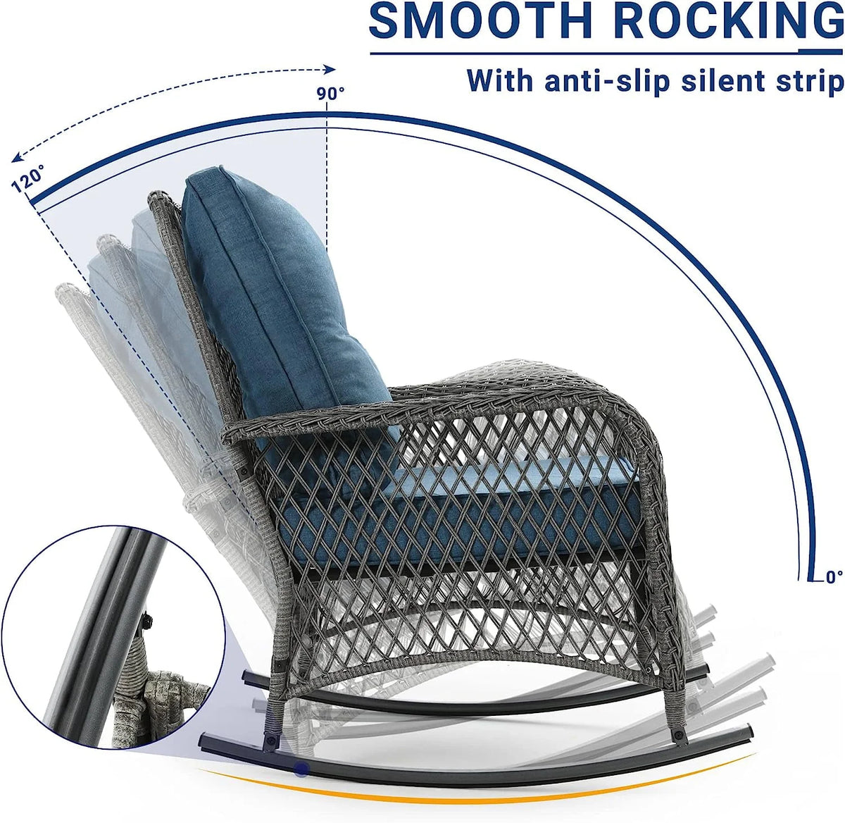 3-Piece Wicker Outdoor Rocking Chairs with Cushions and Table S106