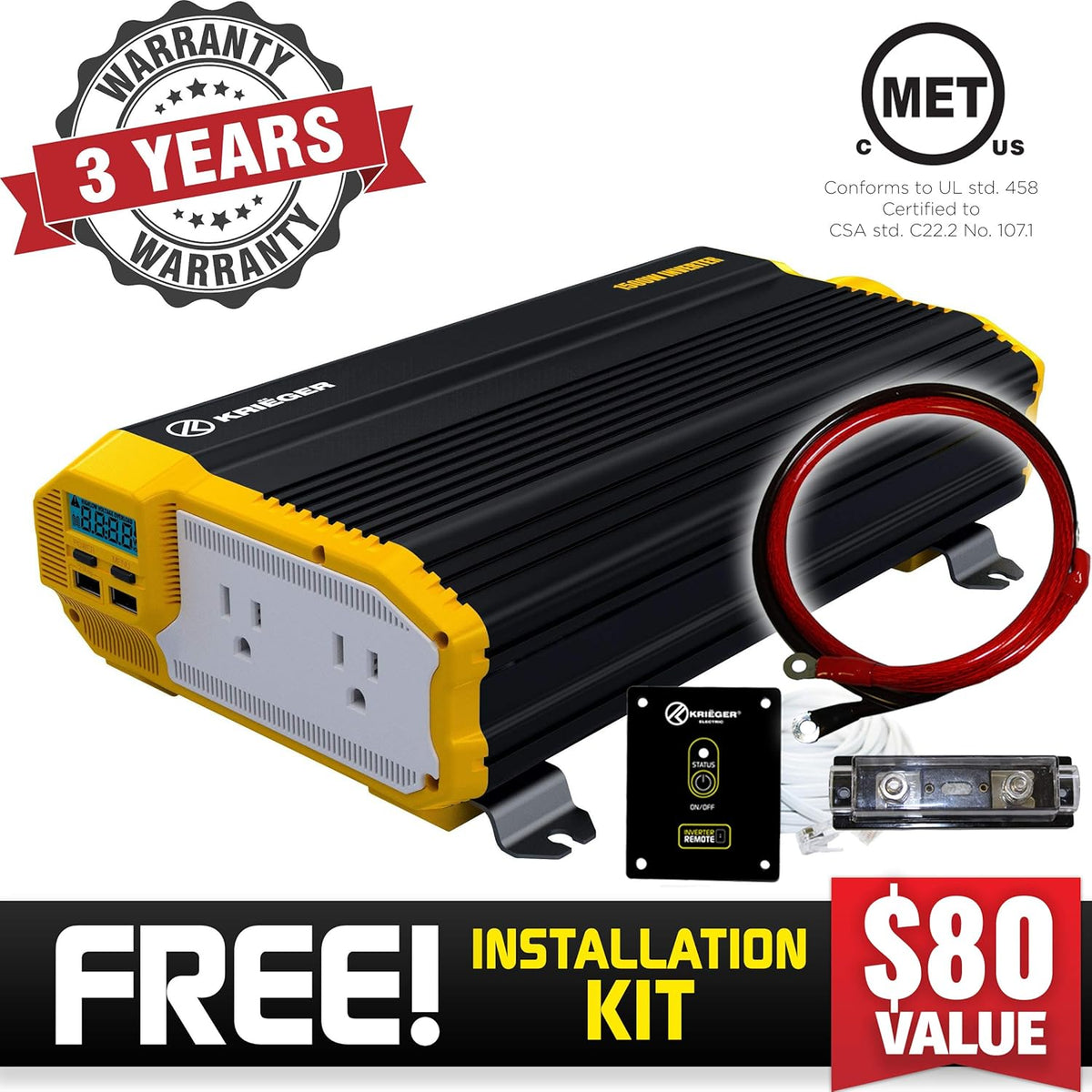 2000 Watts 12V to 110V Modified Sine Wave Power Inverter C39336