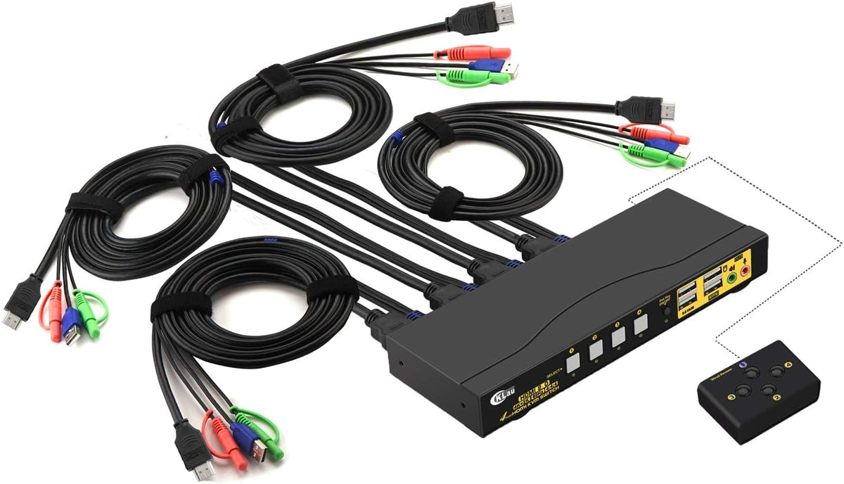 4 Port KVM HDMI Switch with Audio, Microphone, 2 USB 2.0 Hub and Cables M824315