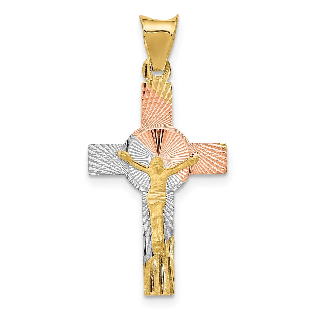 14K Two-Tone Gold Rhodium Plating Crucifix Cross Pendant Necklace G568