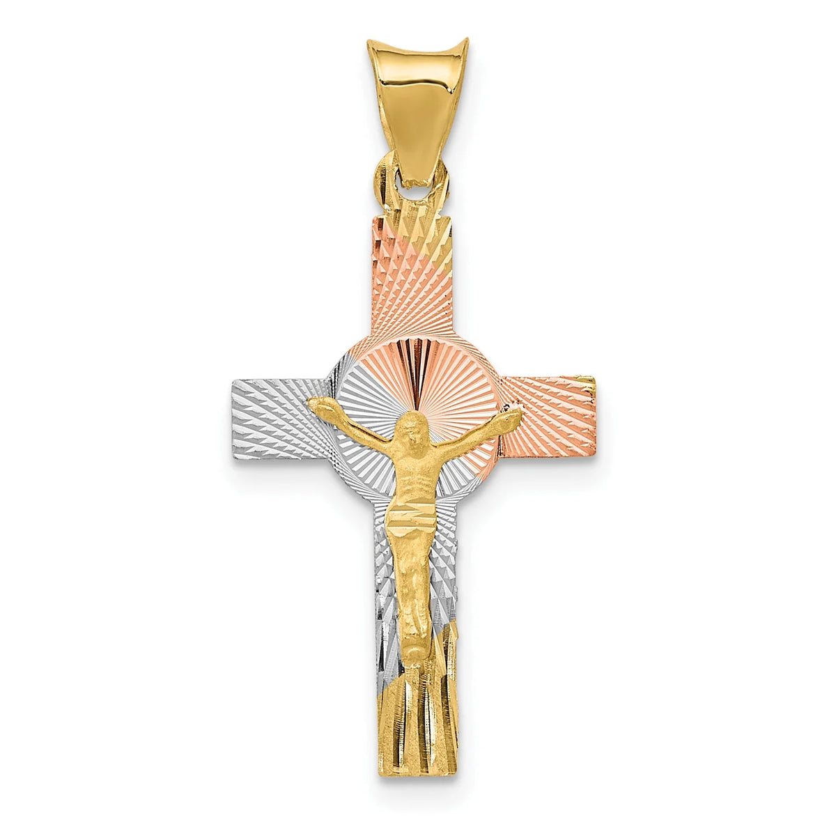 14K Two-Tone Gold Rhodium Plating Crucifix Cross Pendant Necklace G568