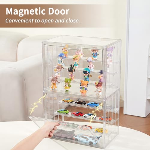 Acrylic 3 Layer Adjustable Display Case with Magnetic Door 2Pack Q631