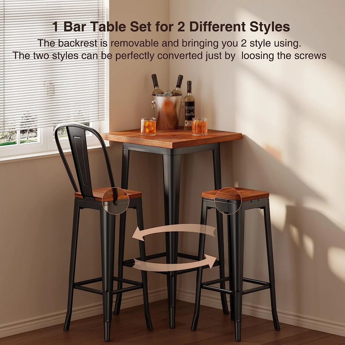 3 Pieces Table and Chair Set with Metal Frame S285