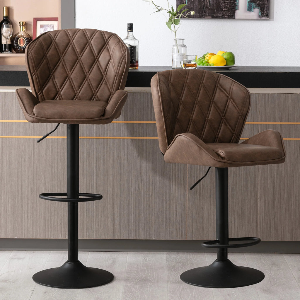 Brown Velvet Bar Stools Set of 2 with Armrest P41482