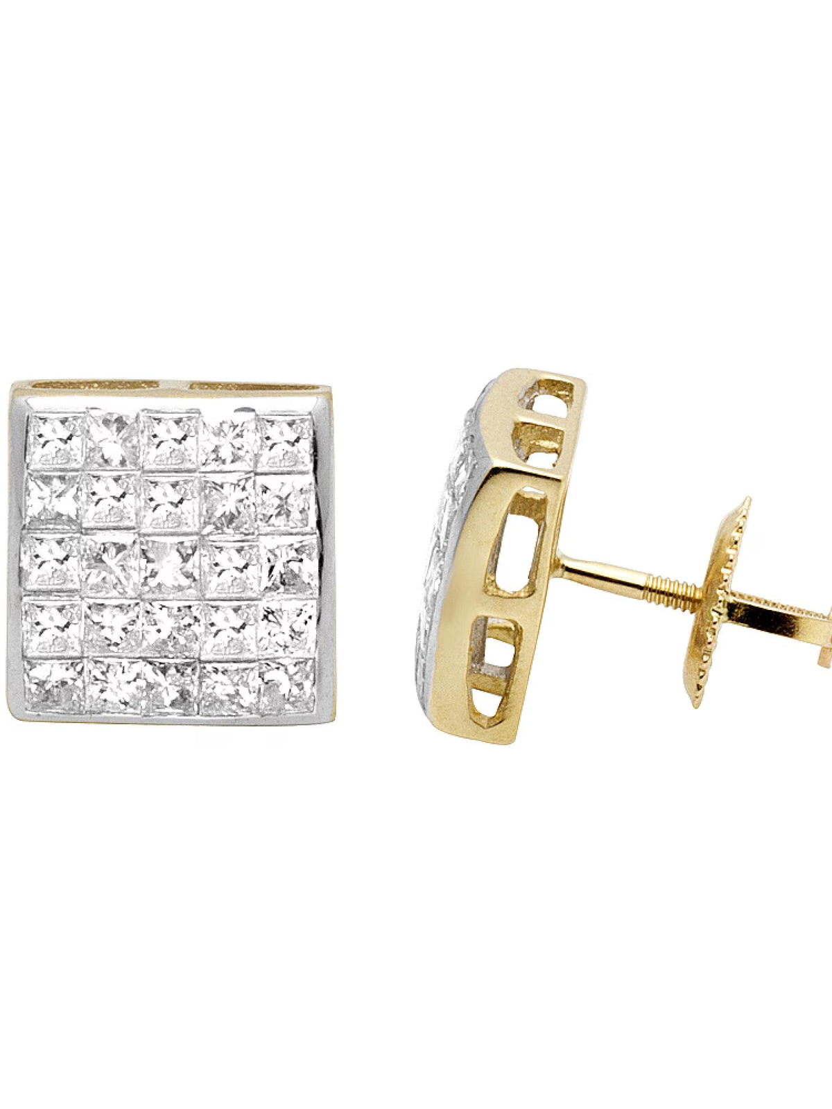 14K Yellow Gold Princess Diamond Stud Earrings O2332