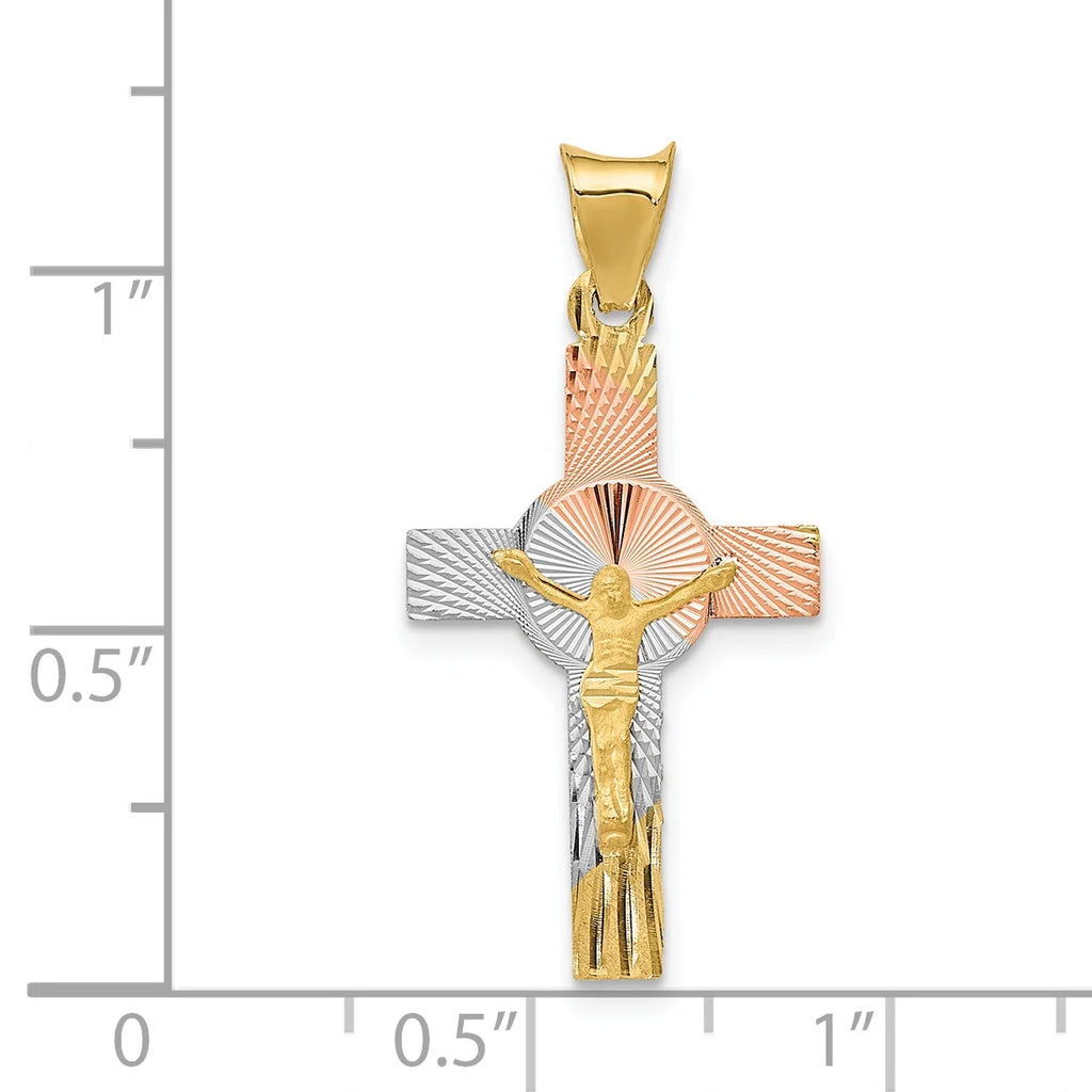 14K Two-Tone Gold Rhodium Plating Crucifix Cross Pendant Necklace G568