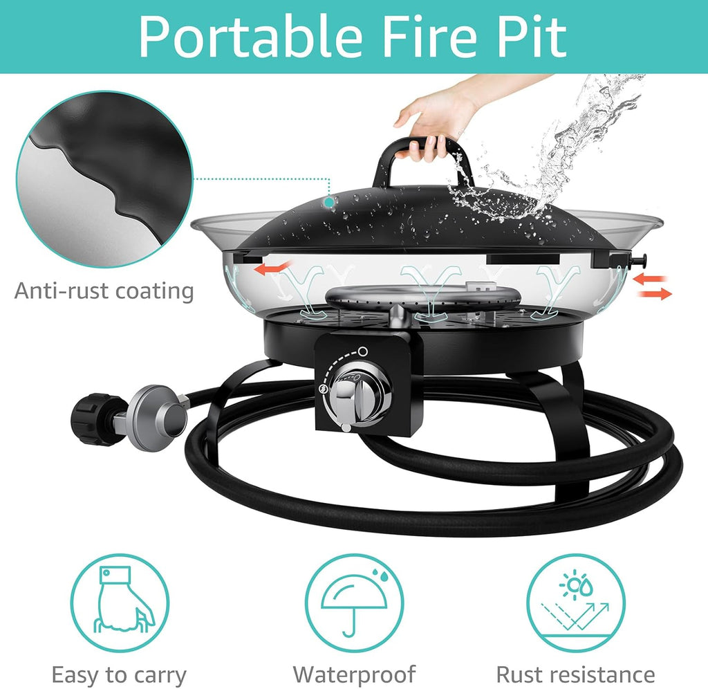 Portable Propane Fire Pit with Lid S62122