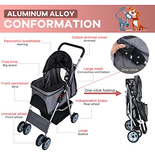Grey 4 Wheel Pet Stroller U27141