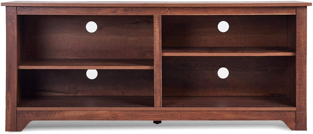 Brown Wood TV Stand with 4 Open Storage Shelves J87825