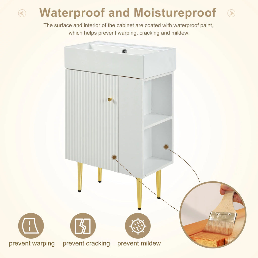 21.6" Wood Bathroom Vanity with Ceramic Sink I395124
