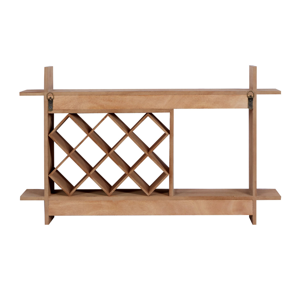 Brown Wood 8 Bottles Wall Wine Rack with 6 Glass Holder Slots Q222
