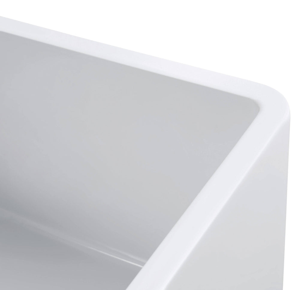 White Fireclay Kitchen Sink with Grid & Strainer S6090